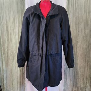 FITZ-WRIGHT Black Trench Coat Windbreaker Raincoat With Removable Liner‎ Size M